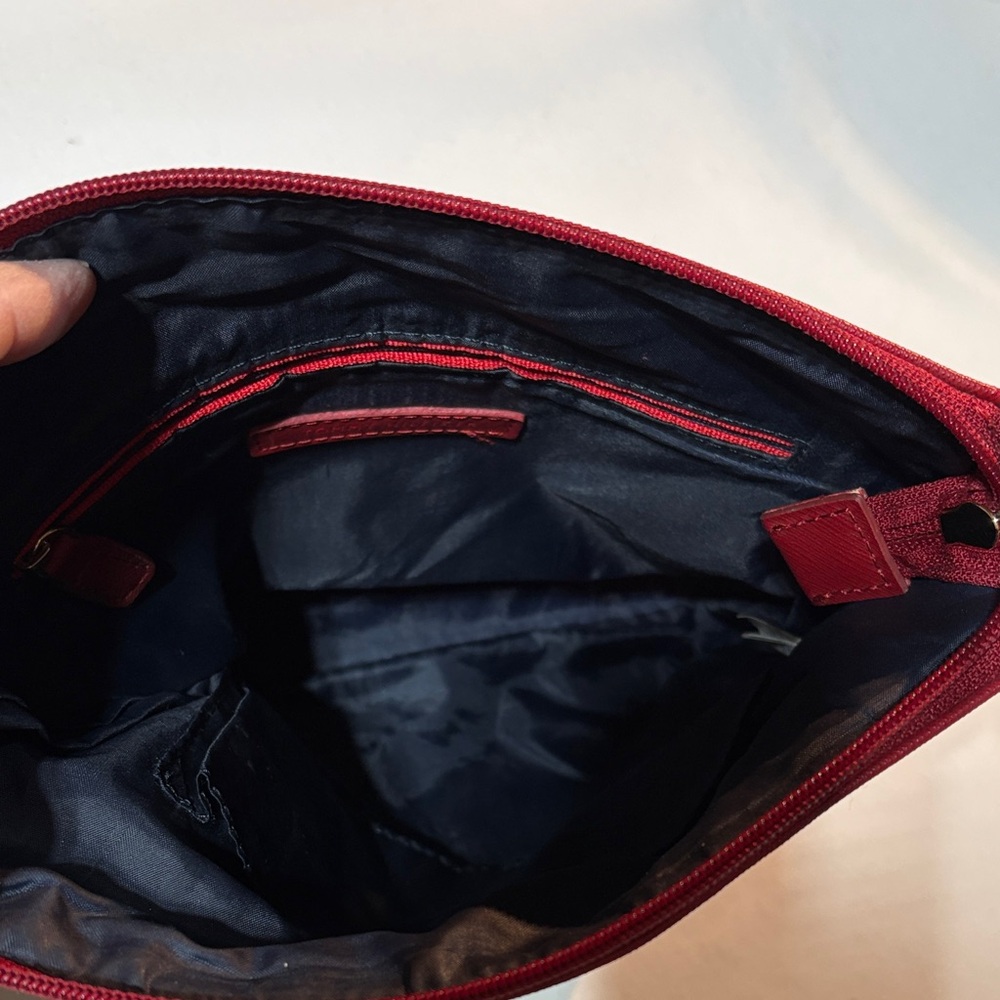 Tommy Hilfiger Red Leather Crossbody Bag Red Canvas Adj Strap - Picture 7 of 13